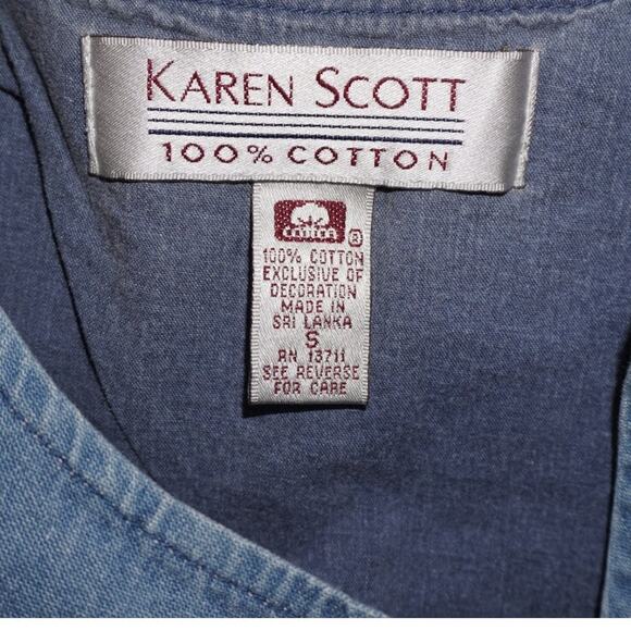 Karen Scott Vintage Denim Dress Scarecrow Embroidered Fall Harvest 100% Cotton S - Picture 6 of 7
